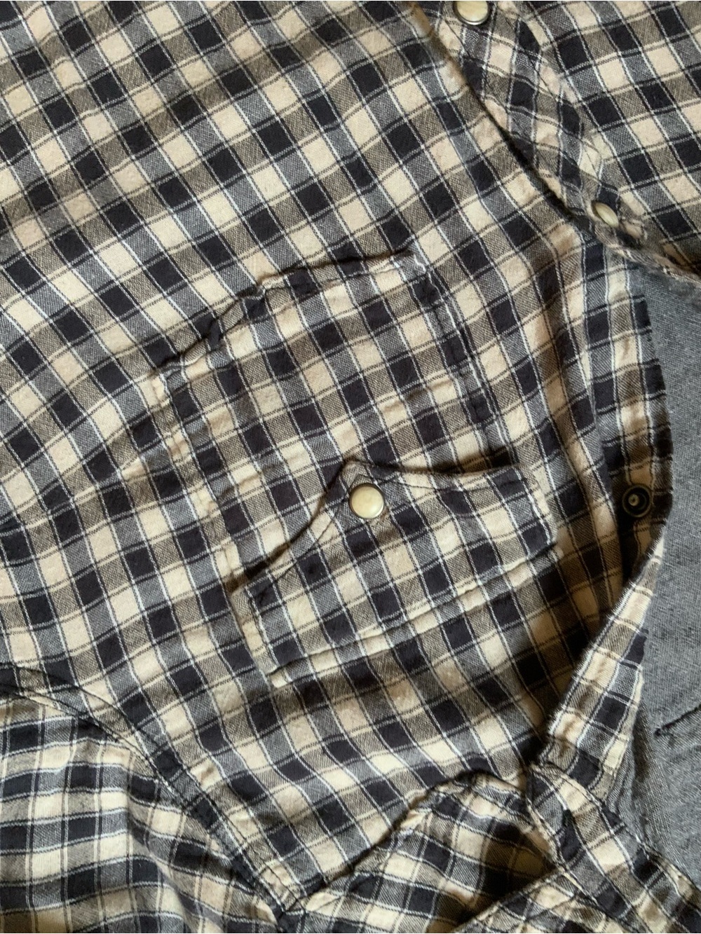 Lucky Brand Navy and White Plaid Snap Button-Down Lined Shirt - Picture 5 of 8